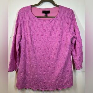 Susan Graver Vibrant Pink Textured Scoop-Neck Long Sleeve Blouse Size Medium
